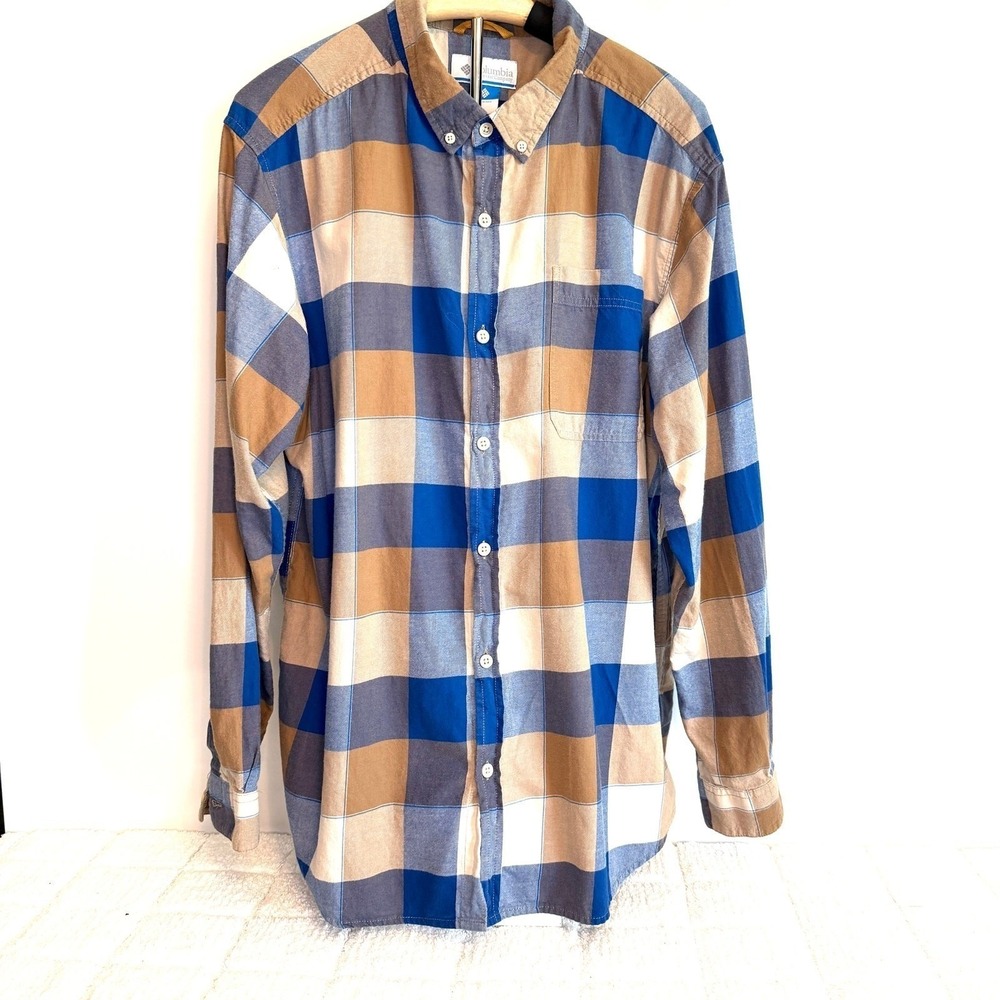 Columbia Mens XL Plaid Button Shirt Cotton Long‎ Sleeve Buffalo Check Rugged